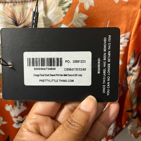 Pretty Little Thing Orange floral print dress size 2. Polyester material! - Picture 13 of 16